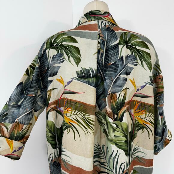 SHORE Linen-Blend Short Sleeve Top Button Down Shirt Tunic Coverup Floral XS - Picture 7 of 10